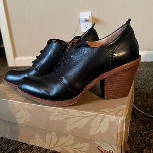 Sofft Black Leather Ankle Booties with Wooden Heel